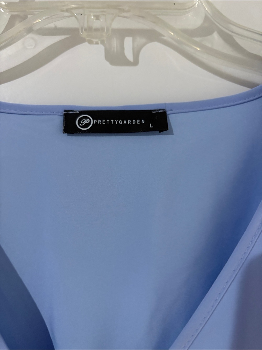 Light Blue V-Neck Pleated Dress with Tie Waist - Picture 2 of 3